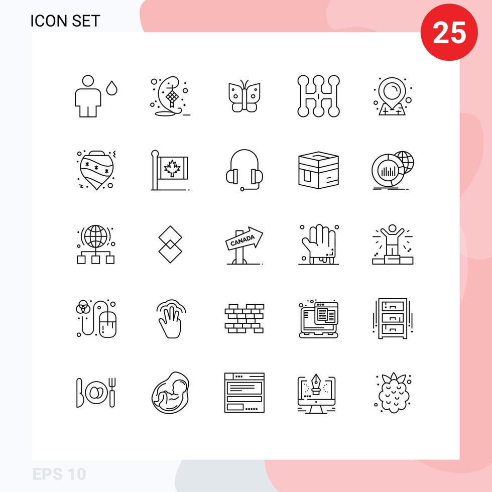 piktogram uppsättning av 25 enkel rader av Karta överföring hari raya manuell vingar redigerbar vektor design element