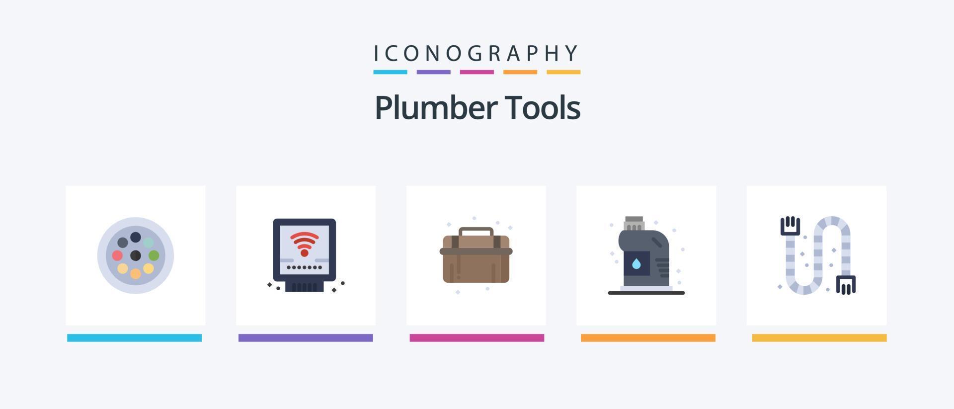 rörmokare platt 5 ikon packa Inklusive dränera. VVS. mekanisk. rörmokare. rengöringsmedel. kreativ ikoner design vektor