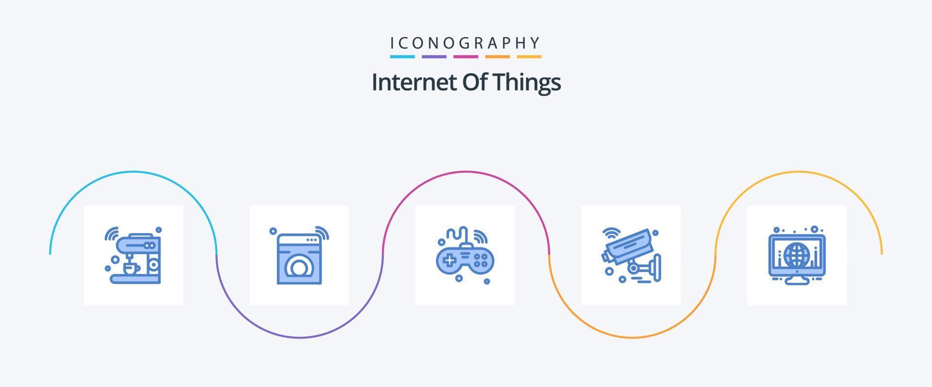 internet av saker blå 5 ikon packa Inklusive iot. kamera. tvättning. wifi. iot vektor