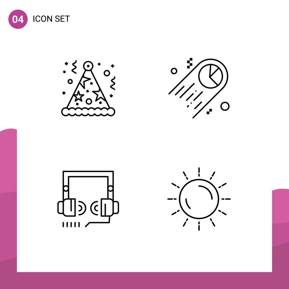 linje packa av 4 universell symboler av födelsedag optimering hatt statistik webb redigerbar vektor design element