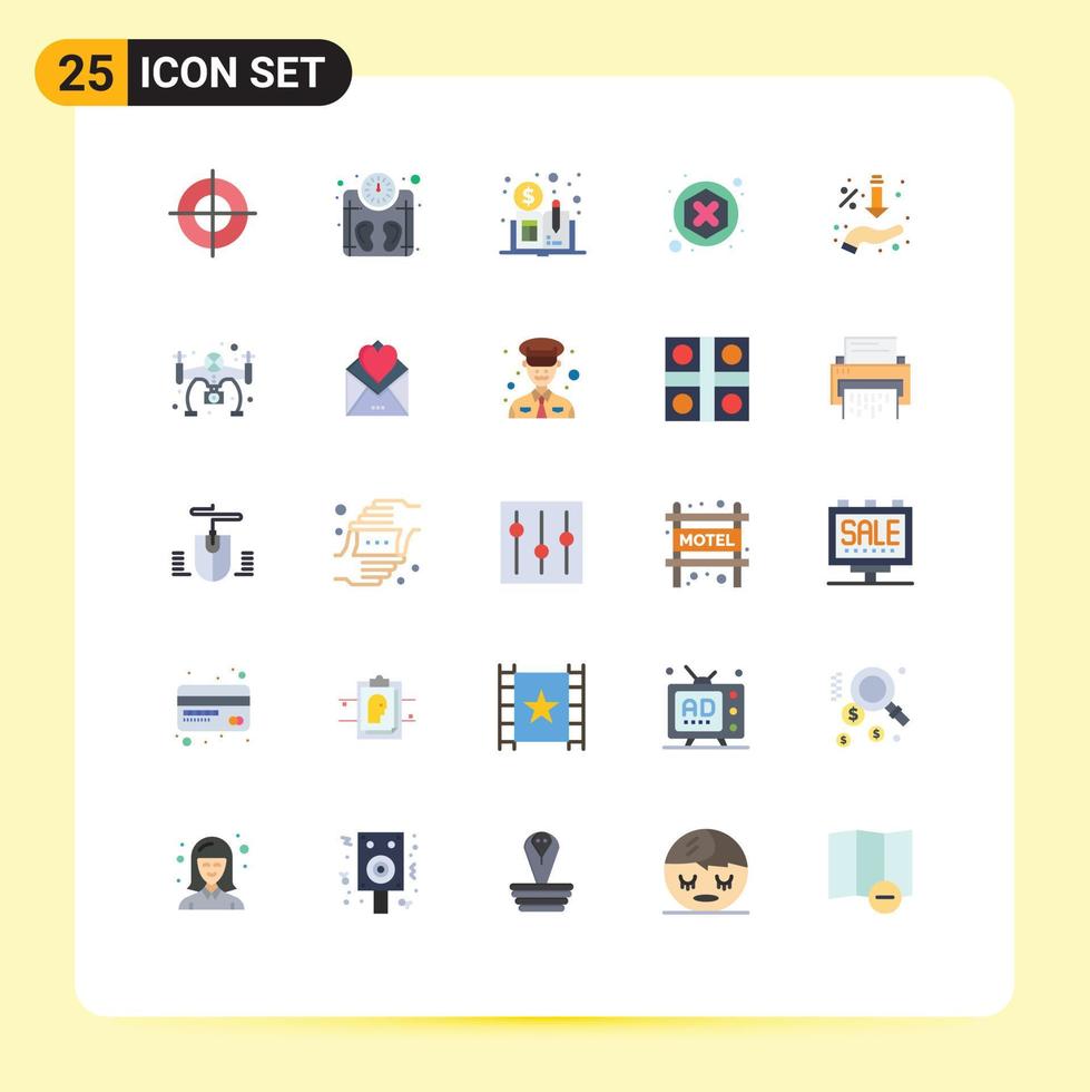Gruppe von 25 flachen Farbzeichen und Symbolen für Handprozent verteilte Pfeile digital bearbeitbare Vektordesign-Elemente vektor
