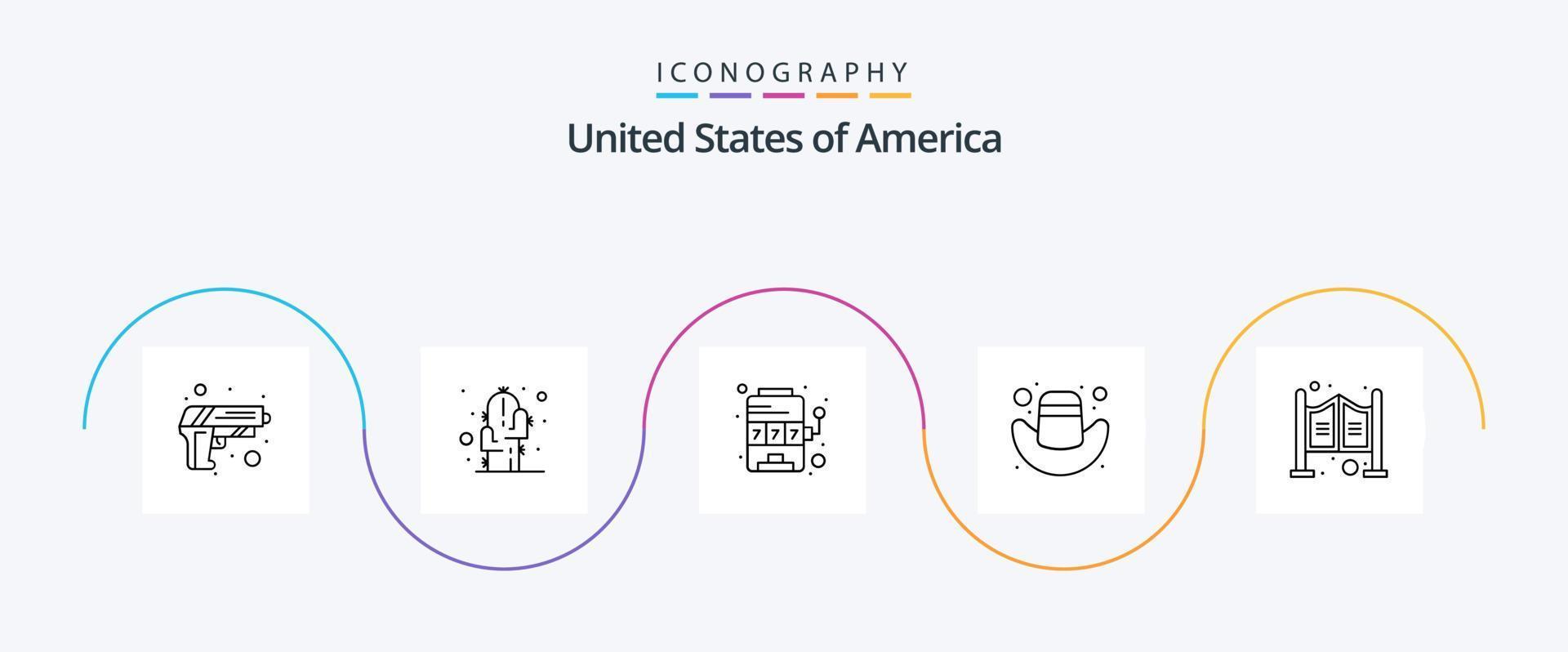 USA linje 5 ikon packa Inklusive salong. dörr. kasino. hatt. amerikan vektor