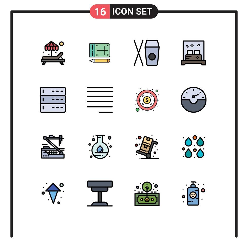 moderner satz von 16 flachen farbgefüllten linien piktogramm von serverdaten chinesischer verwaltungsraum editierbare kreative vektordesignelemente vektor