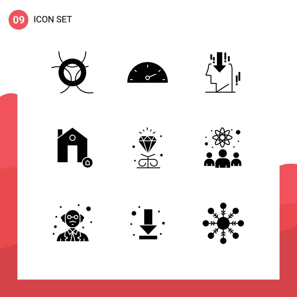 stock vektor ikon packa av 9 linje tecken och symboler för hjärta diamant åsikt verklig hus redigerbar vektor design element