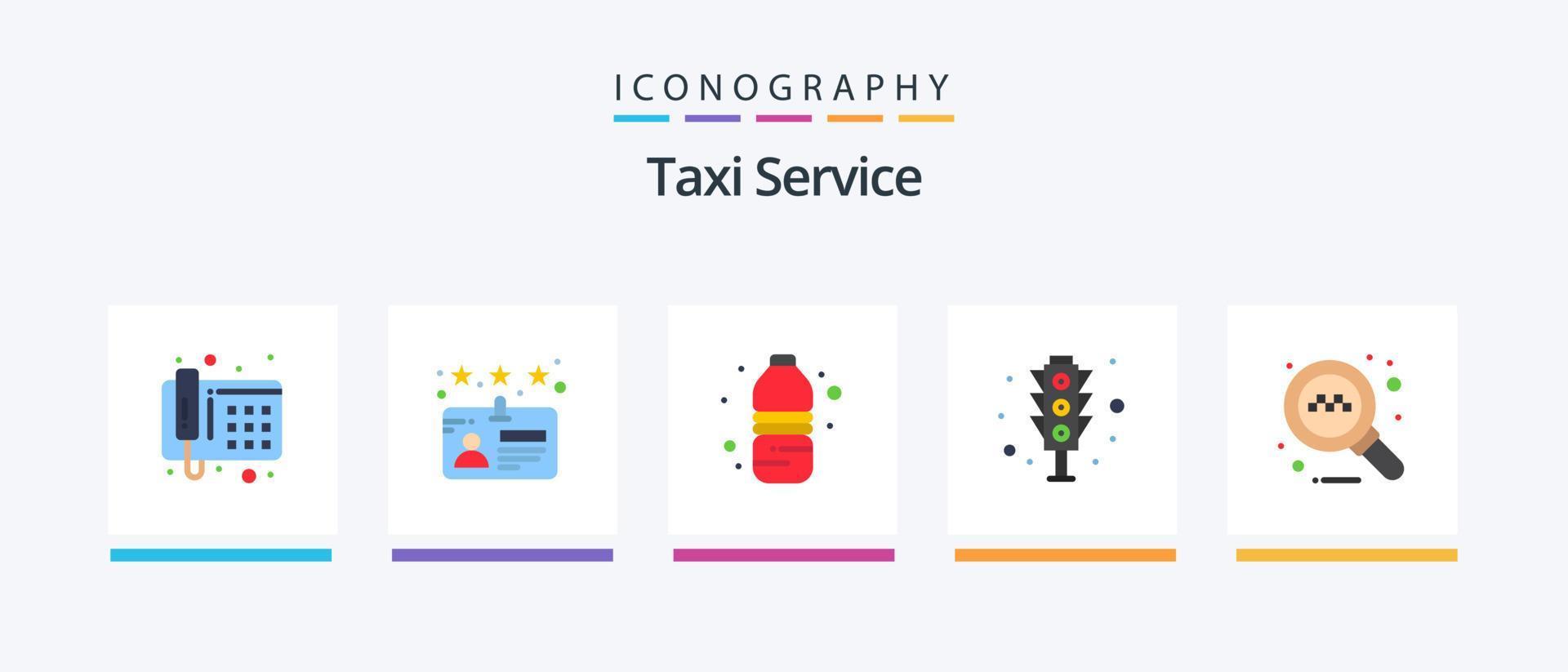 taxi service platt 5 ikon packa Inklusive . Sök. vatten flaska. uppkopplad. trafik lampor. kreativ ikoner design vektor