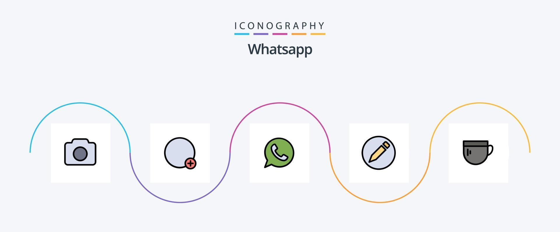 whatsapp linje fylld platt 5 ikon packa Inklusive kaffe. kopp. app. text. grundläggande vektor