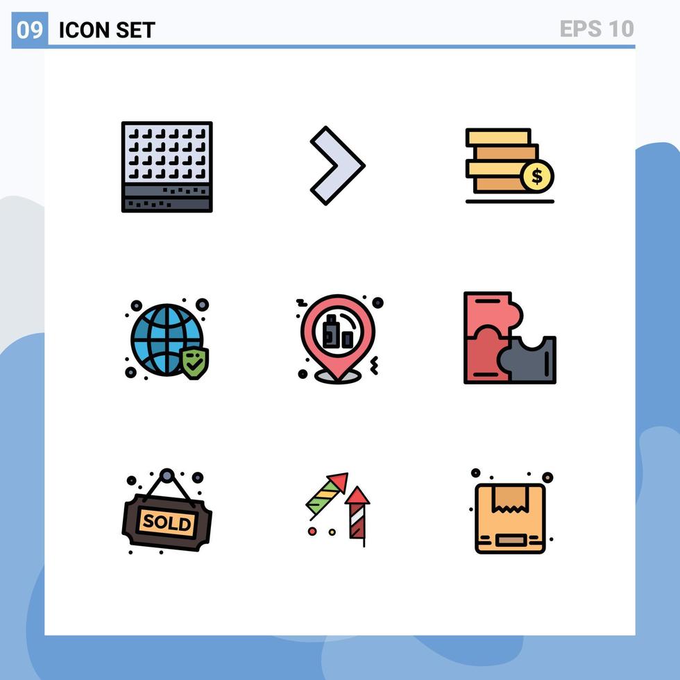 redigerbar vektor linje packa av 9 enkel fylld linje platt färger av natt verified pengar säkerhet klot redigerbar vektor design element