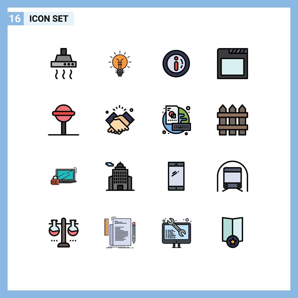 moderner Satz von 16 flachen, farbig gefüllten Linien Piktogramm von Candy Browser Lamp App Alert editierbare kreative Vektordesign-Elemente vektor