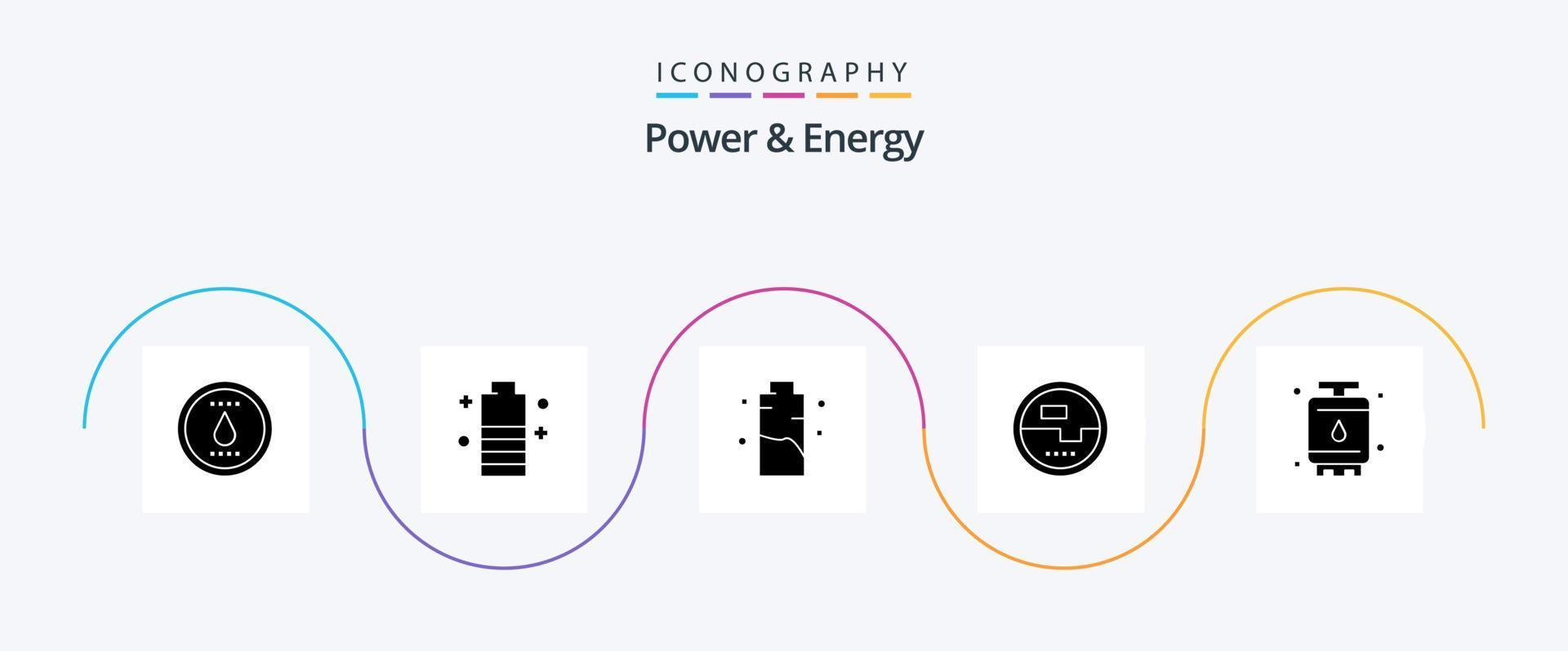 kraft och energi glyf 5 ikon packa Inklusive mätning. elektronik. kraft. konstruktion och verktyg. energi vektor