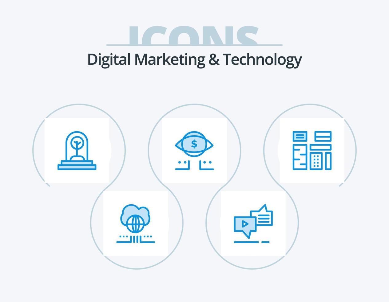 digital marknadsföring och teknologi blå ikon packa 5 ikon design. digital. dollar. Tal. öga. växt vektor