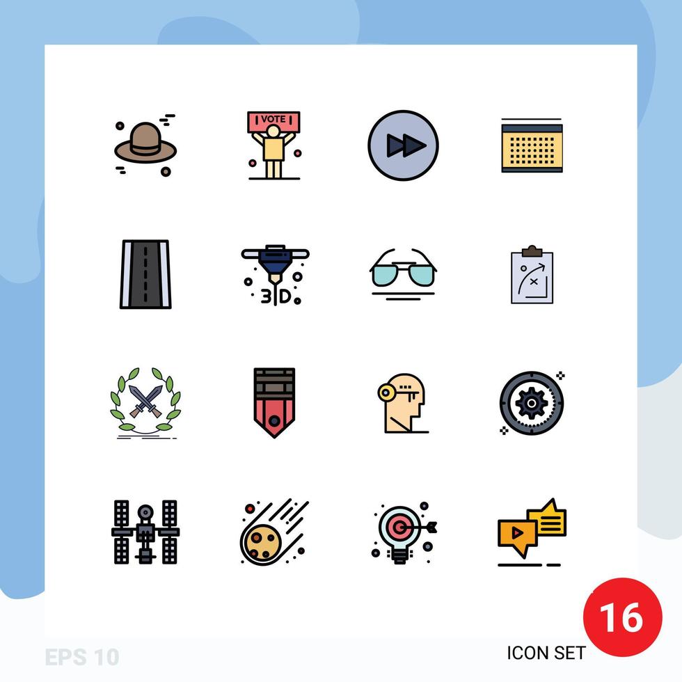 modern uppsättning av 16 platt Färg fylld rader pictograph av utskrift väg framåt- bil datum redigerbar kreativ vektor design element