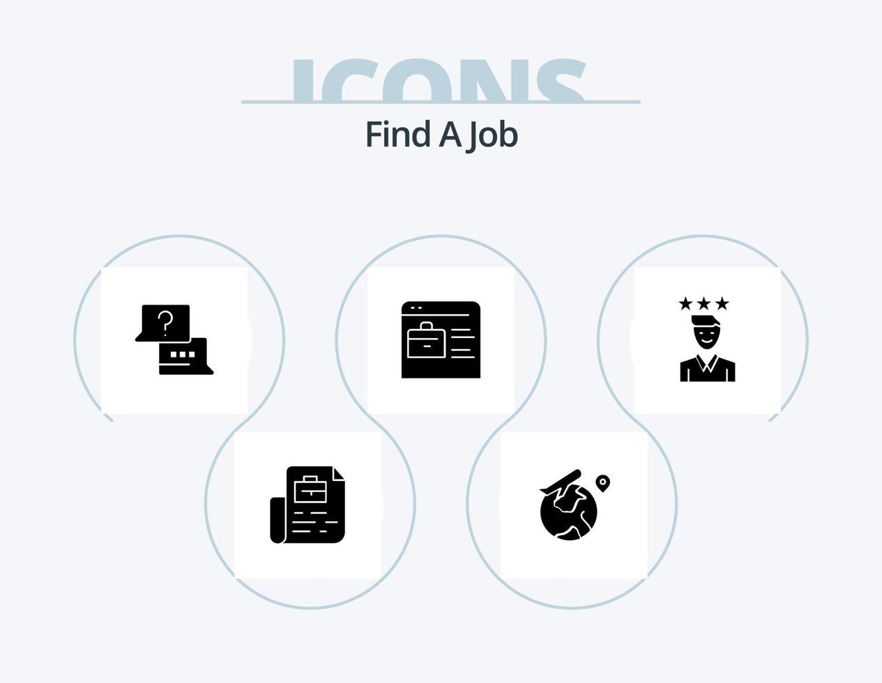 Finden Sie einen Job Glyph Icon Pack 5 Icon Design. Karriere. Online-Portfolio. Arbeit. Job-Website. Tasche vektor