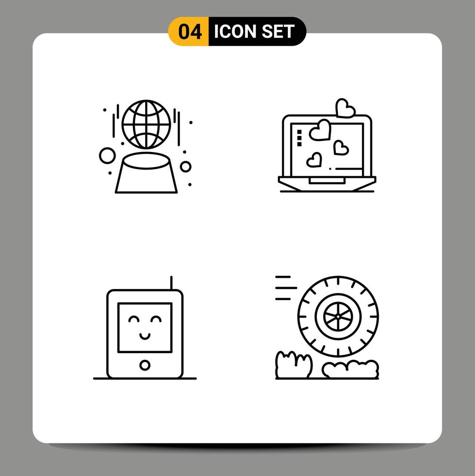 Satz von 4 kommerziellen Filledline-Flachfarbpaketen für digitale Monitornetzwerk-Herzreibung editierbare Vektordesign-Elemente vektor