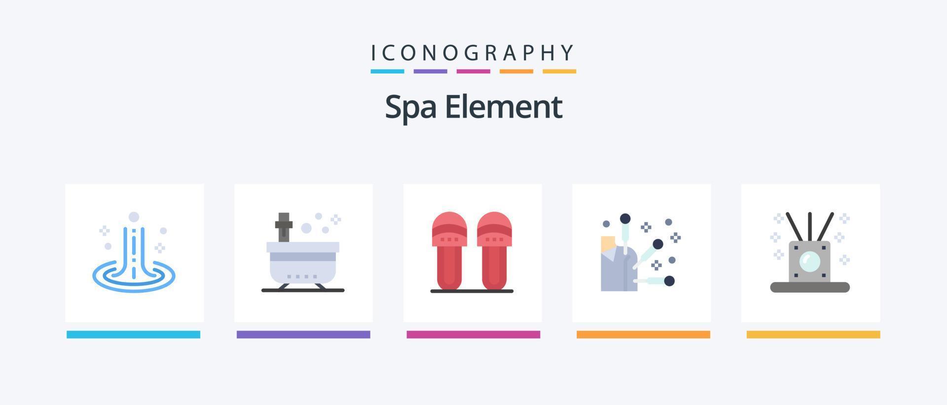 Spa Element Flat 5 Icon Pack inklusive Entspannung. Element. Yoga. Spa. Slipper. kreatives Symboldesign vektor