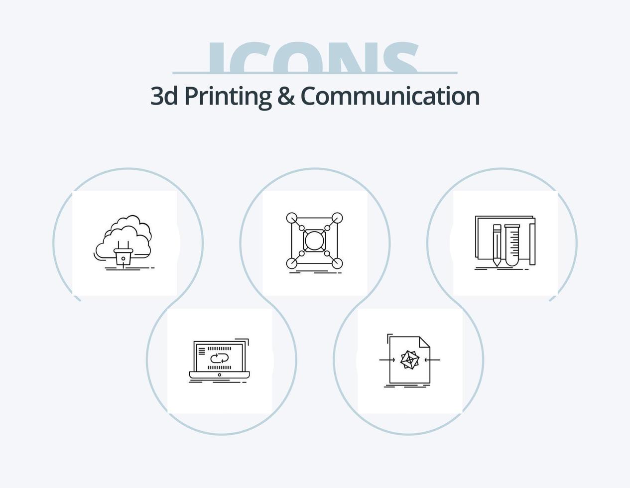 3D-Druck und Kommunikationsleitung Icon Pack 5 Icon Design. Datei. 3d. Einstellungen. Netz. Netz vektor