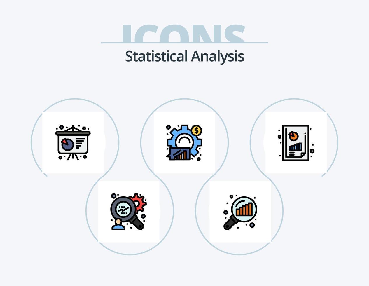 Statistische Analyselinie gefüllt Icon Pack 5 Icon Design. Konferenzplakat. Wachstum. Benchmark. Graph. Forschung vektor