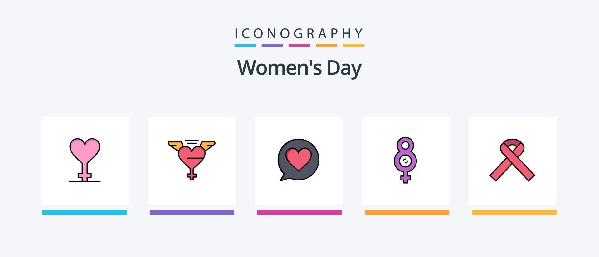 Womens Day Line gefüllt 5 Icon Pack inklusive Geschenk. weiblich. Gerechtigkeit. Fall. Geschäft. kreatives Symboldesign vektor