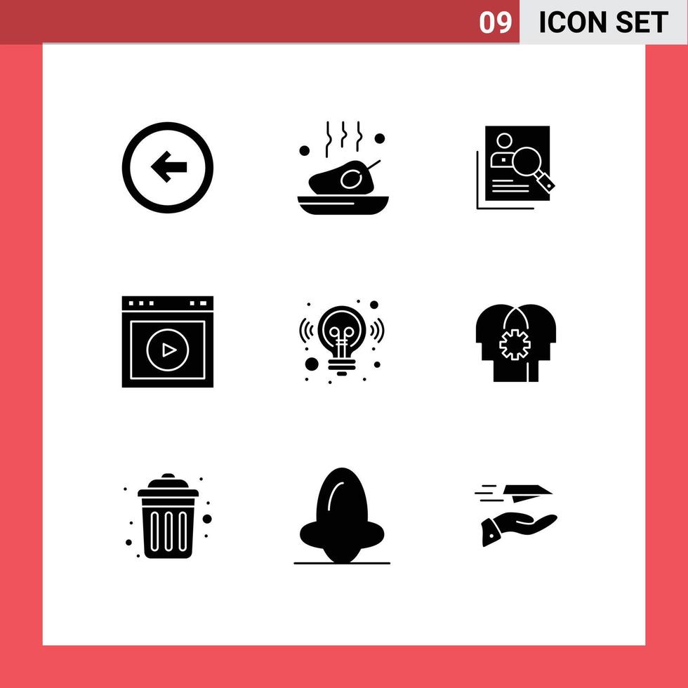 Bearbeitbares Vektorlinienpaket mit 9 einfachen soliden Glyphen von Suchressourcen Mahlzeit persönliche menschliche bearbeitbare Vektordesignelemente vektor