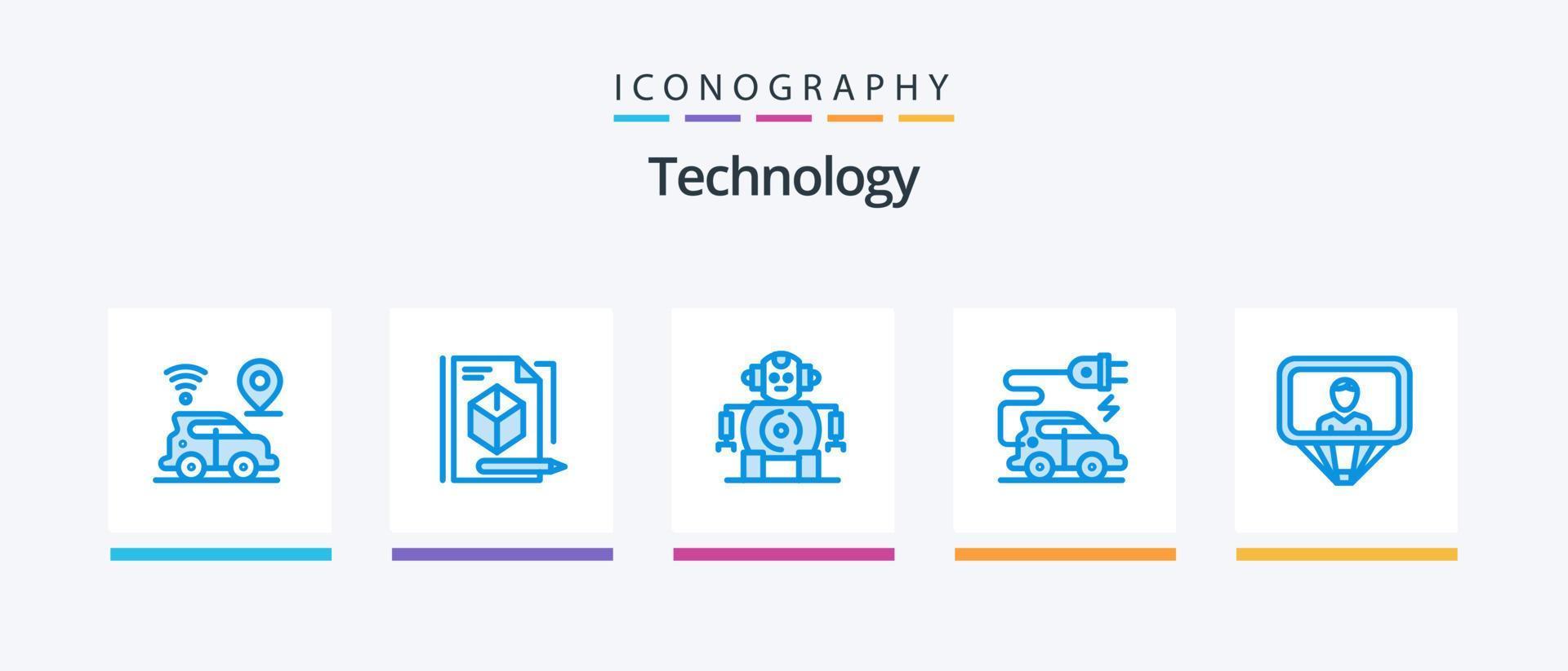 teknologi blå 5 ikon packa Inklusive logga in. profil. cnc. användare. elektrisk bil. kreativ ikoner design vektor