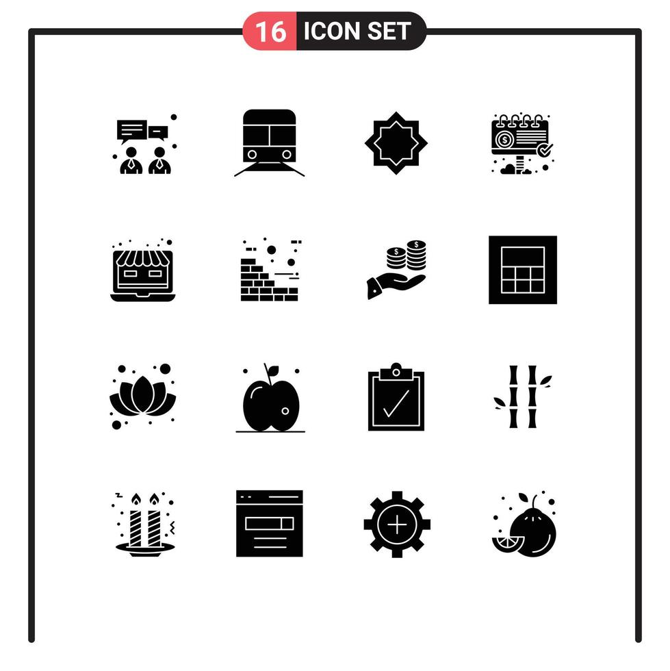 16 kreative Symbole, moderne Zeichen und Symbole von Laptop-Anzeigenkunst-Plakattafeln, Islam, editierbare Vektordesign-Elemente vektor
