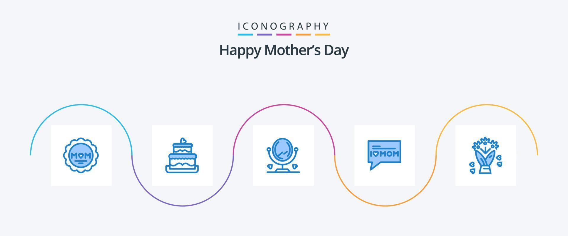 Happy Mothers Day Blue 5 Icon Pack inklusive. Geschenk. Möbel. Blume. Mutter vektor