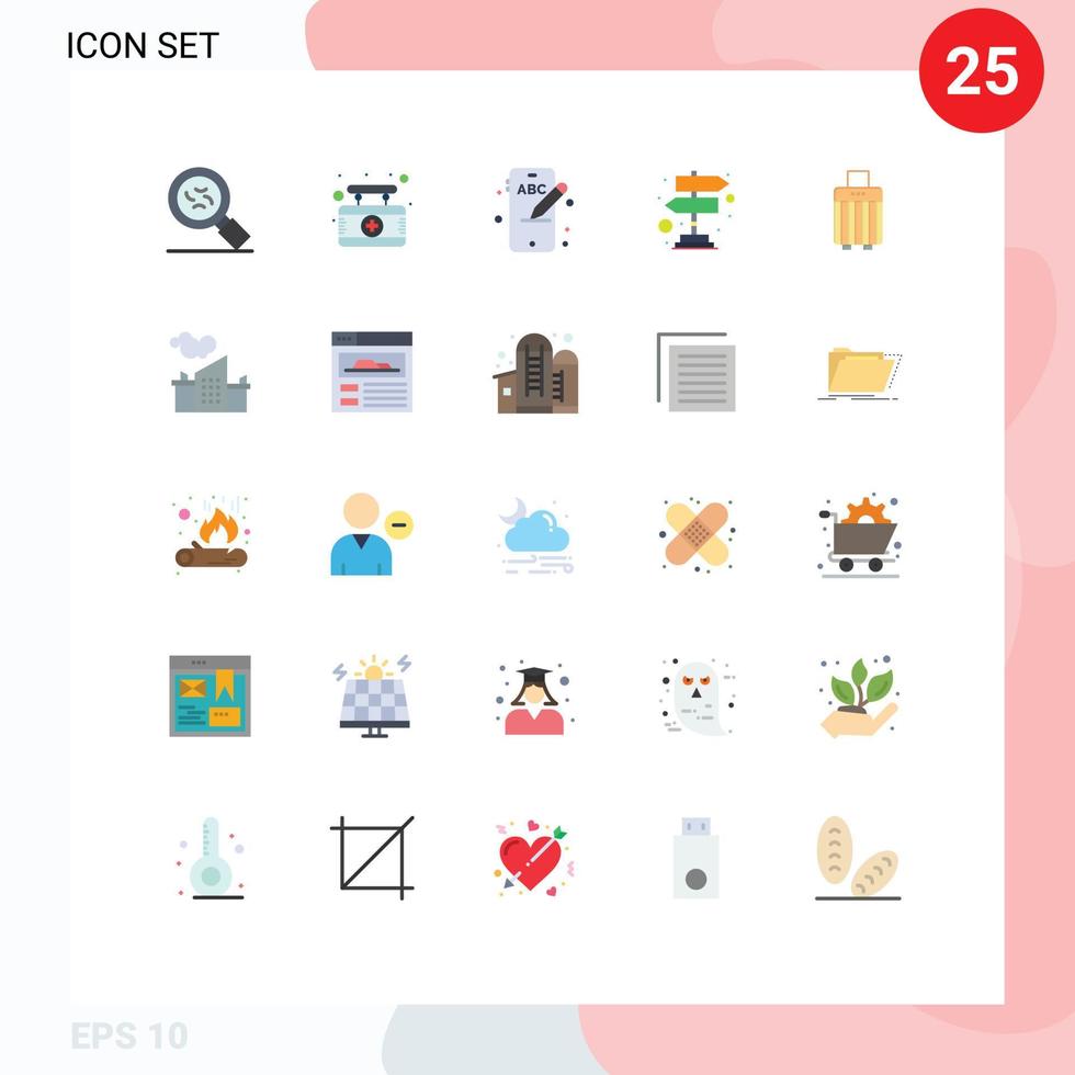 uppsättning av 25 vektor platt färger på rutnät för fabrik handväska utbildning bagage riktning av Framgång redigerbar vektor design element