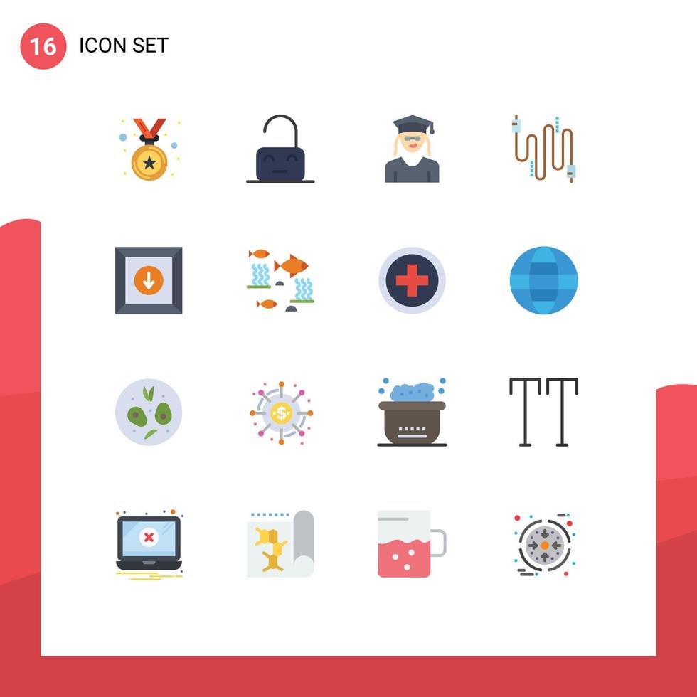 16 användare gränssnitt platt Färg packa av modern tecken och symboler av produkt låda utbildning kommunikation kabel- redigerbar packa av kreativ vektor design element
