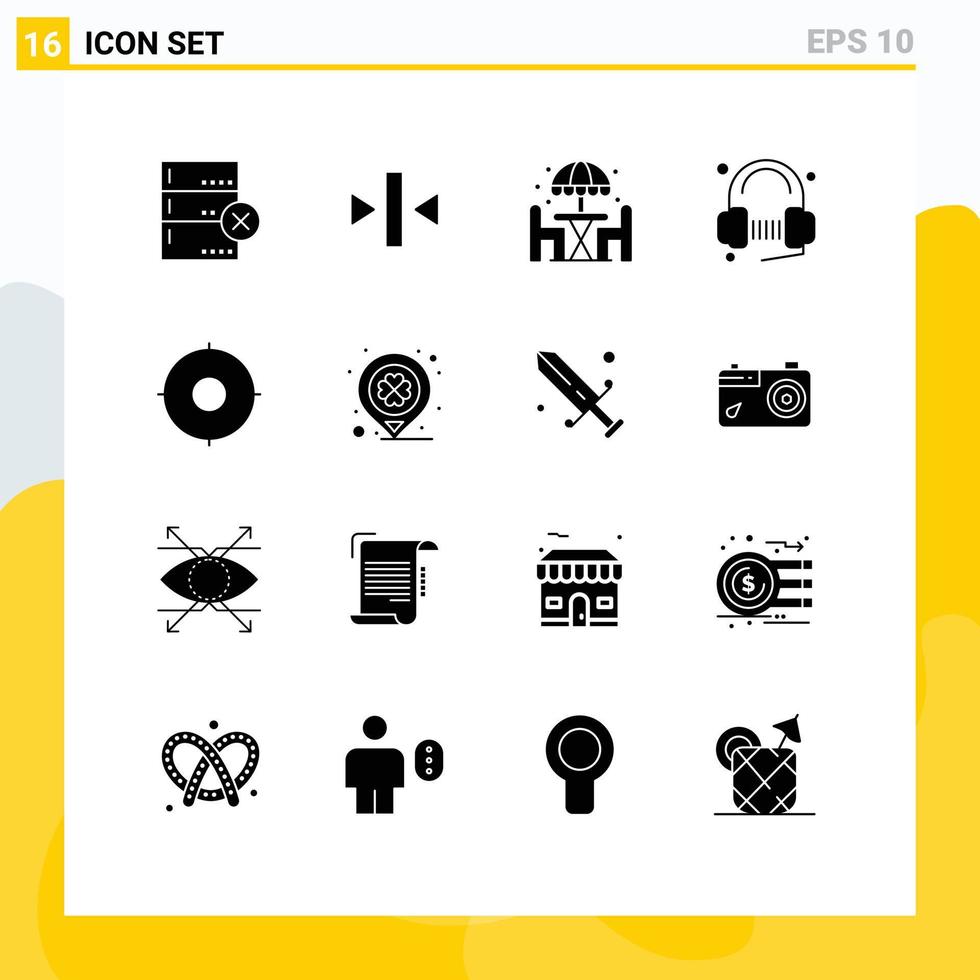 16 universell fast glyfer uppsättning för webb och mobil tillämpningar militär låt levande musik hörlurar redigerbar vektor design element