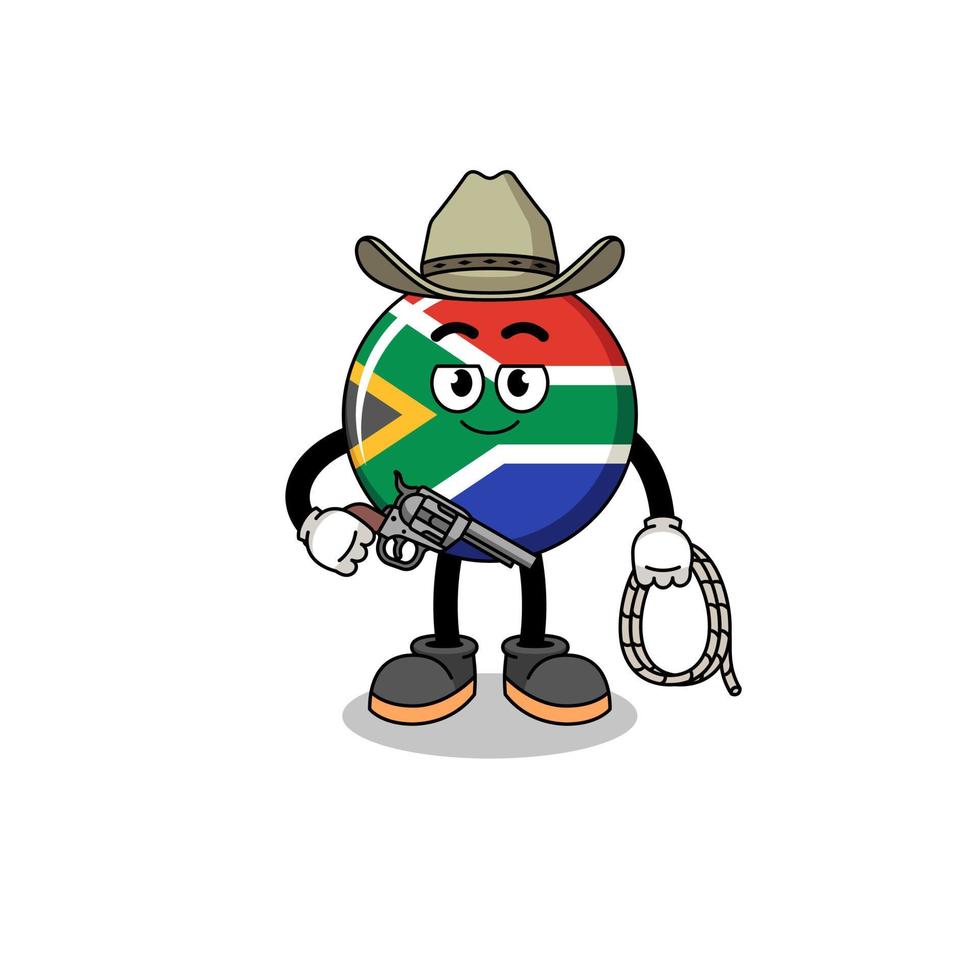 charaktermaskottchen der südafrikanischen flagge als cowboy vektor