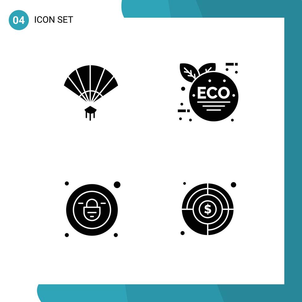 4 kreativ ikoner modern tecken och symboler av fläkt säkerhet kinesisk grön blad mål redigerbar vektor design element