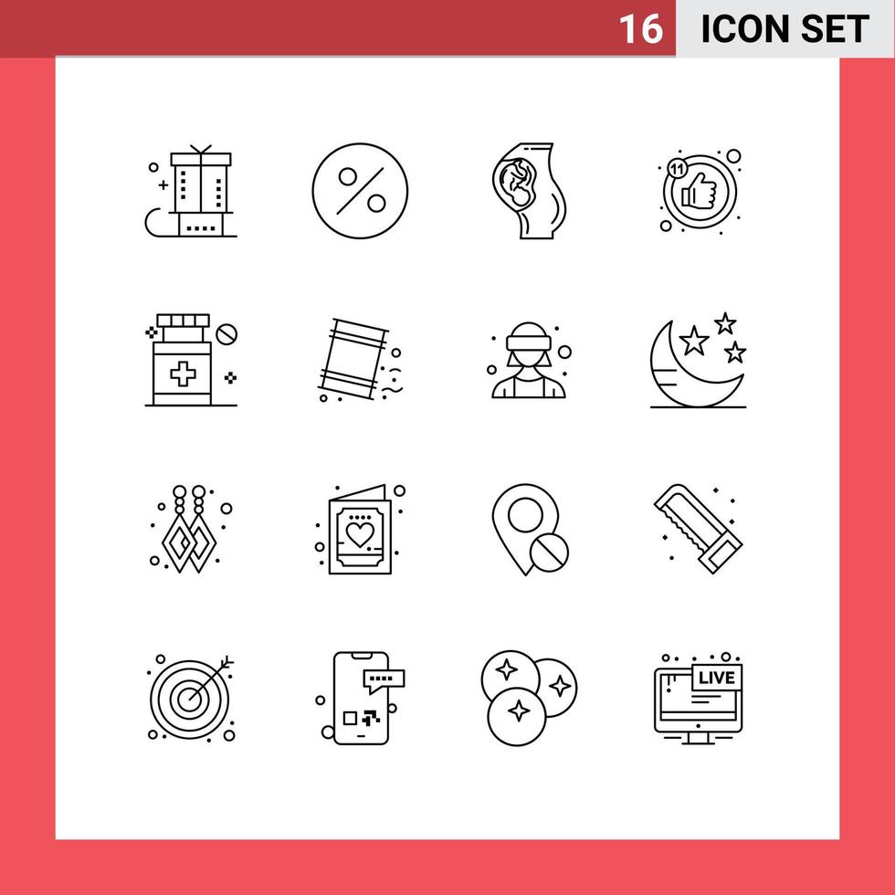 Stock-Vektor-Icon-Pack mit 16 Zeilenzeichen und Symbolen für die medizinische Versorgung schwangerer Daumen wie editierbare Vektordesign-Elemente vektor