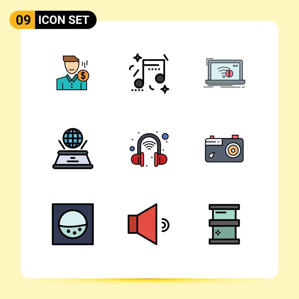 9 universell fylld linje platt Färg tecken symboler av hologram internet lycka förlorat fel redigerbar vektor design element