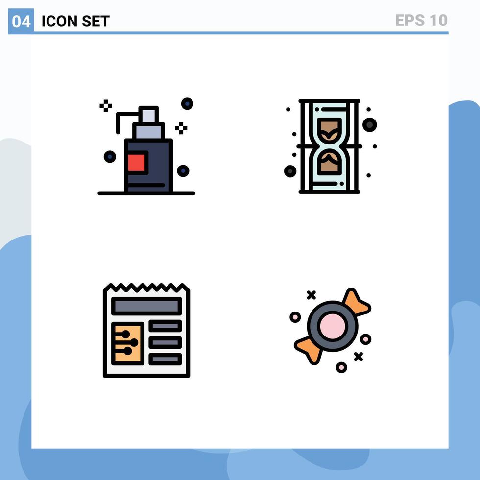 Piktogramm-Set aus 4 einfachen Filledline-Flachfarben von Gel-UI-Uhrzeit-Süßigkeiten editierbare Vektordesign-Elemente vektor