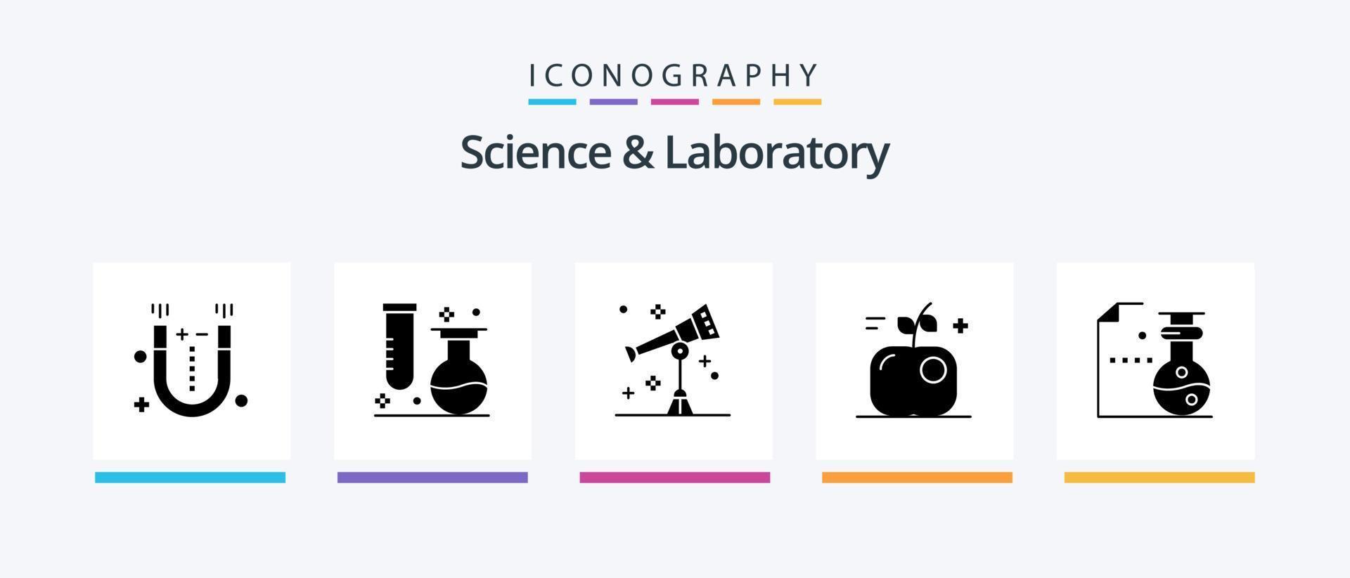 Science Glyph 5 Icon Pack inklusive Chemie. Essen. Rohr. Ausbildung. Fernrohr. kreatives Symboldesign vektor