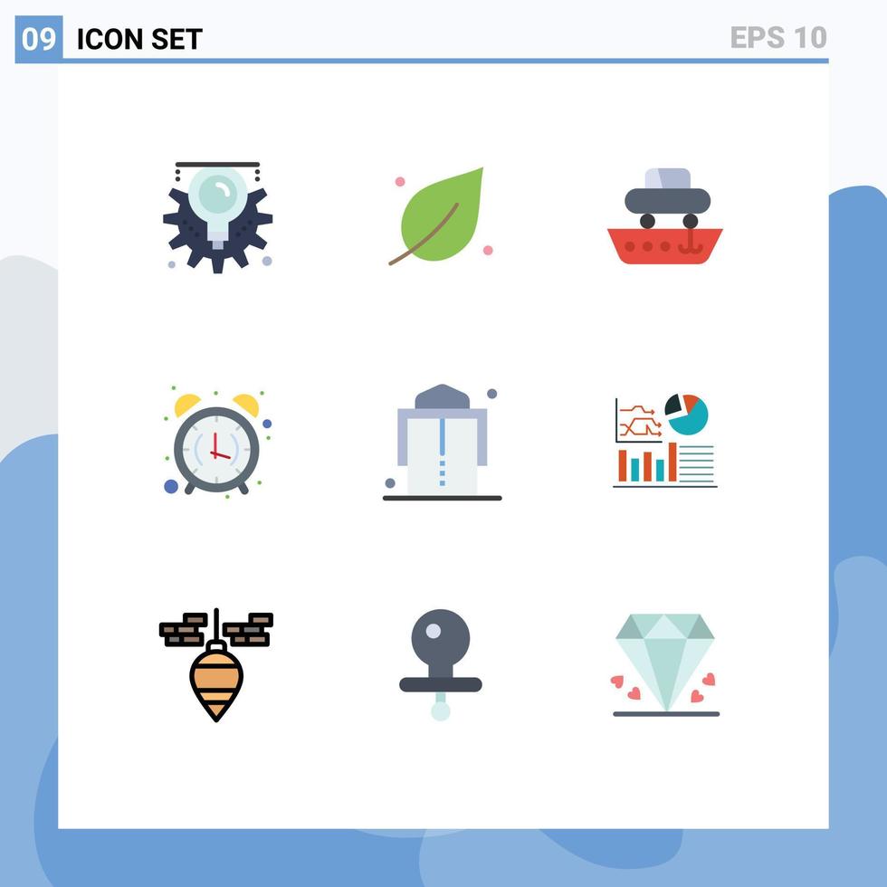 mobil gränssnitt platt Färg uppsättning av 9 piktogram av kontor klocka bil larm klocka fartyg redigerbar vektor design element