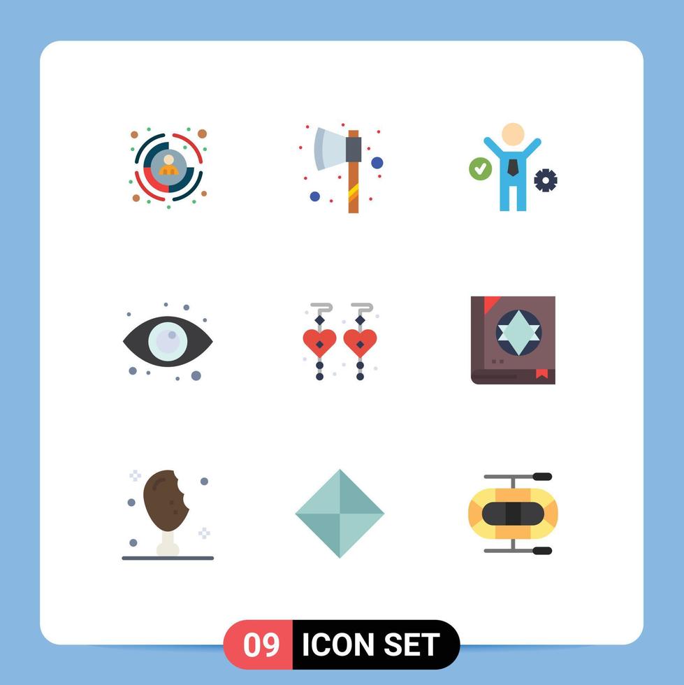 Stock Vector Icon Pack mit 9 Zeilen Zeichen und Symbolen für Buch baumelnde Ohrringe Idee benutzerdefinierte Ohrringe Augen editierbare Vektordesign-Elemente