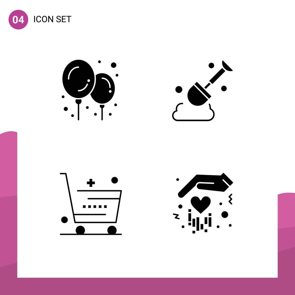 Mobile Schnittstelle solider Glyph-Satz von 4 Piktogrammen von Babysachen Einkaufsschaufel E-Commerce handbearbeitbare Vektordesign-Elemente vektor