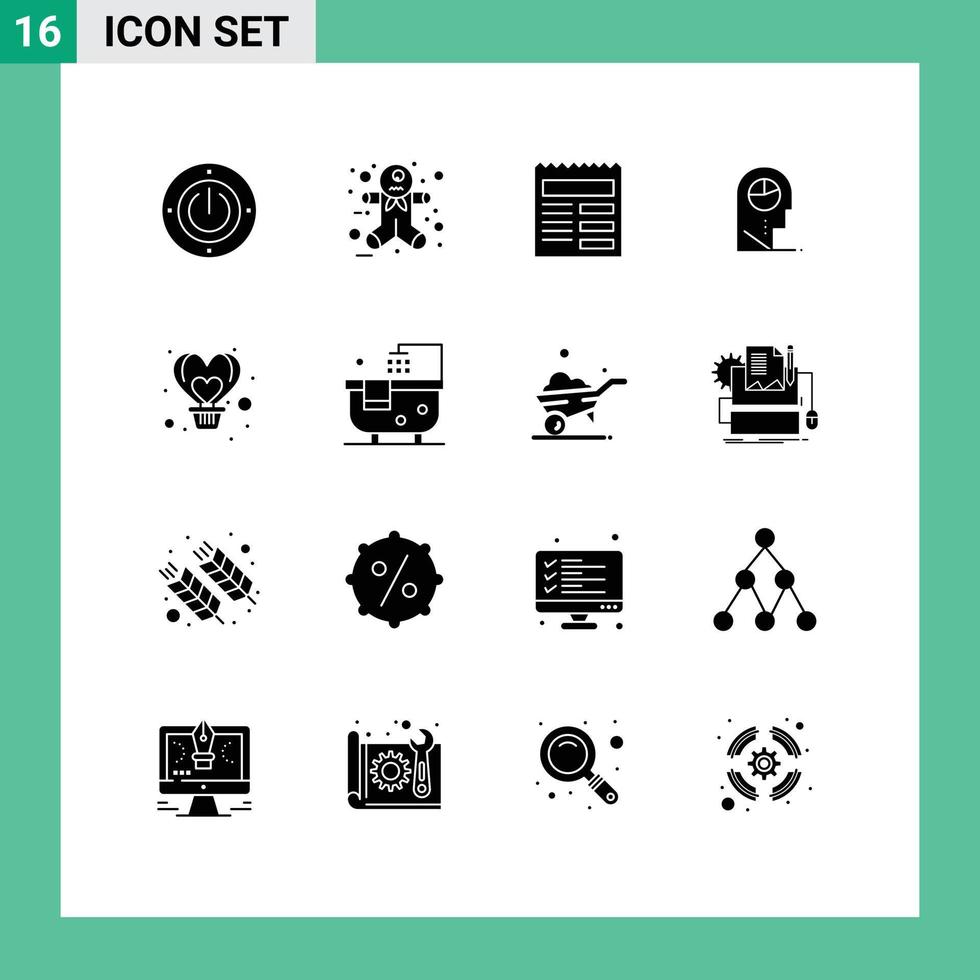 Stock Vector Icon Pack mit 16 Linienzeichen und Symbolen für Fly Air Text Hat Profile editierbare Vektordesign-Elemente