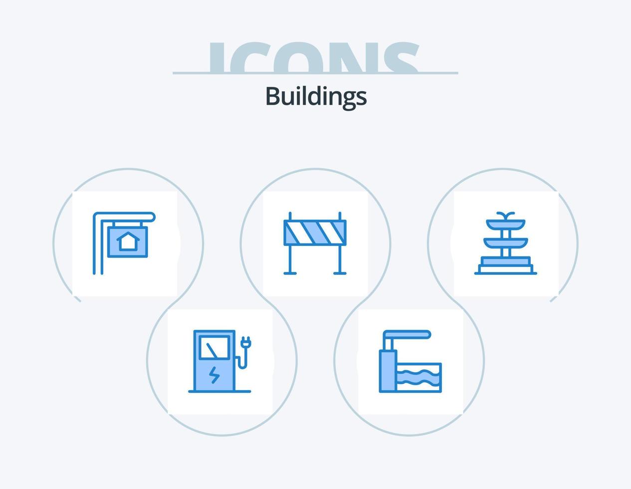 byggnader blå ikon packa 5 ikon design. . vatten. tecken. fontän. hinder vektor
