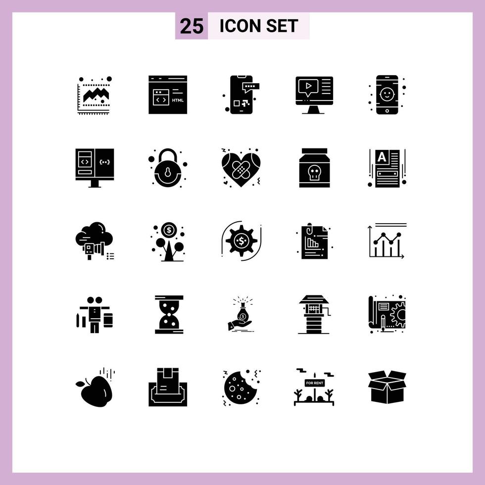 gruppe von 25 soliden glyphen zeichen und symbole für bildung spielen html computer smartphone editierbare vektordesignelemente vektor