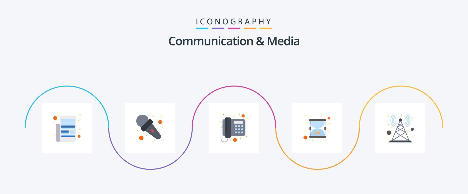 Kommunikations- und Medien-Flat-5-Icon-Pack inklusive Signal. Stundenglas. Kommunikation. Aktualisierung. Glas vektor