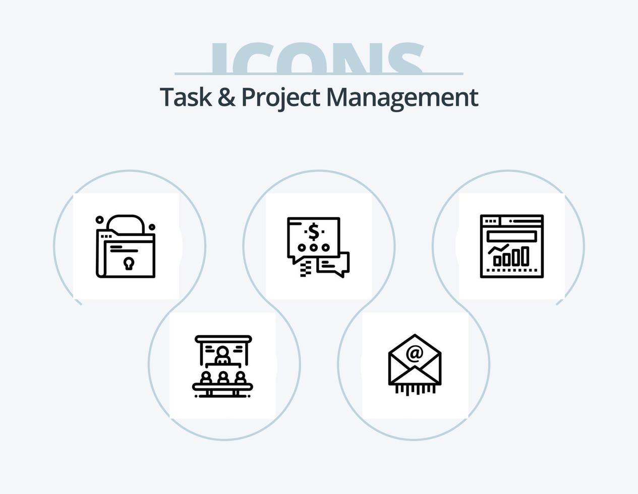 Aufgaben- und Projektmanagement-Line-Icon-Pack 5 Icon-Design. . Kommunikation. Auszeichnungsabzeichen. Glocke. Profil vektor