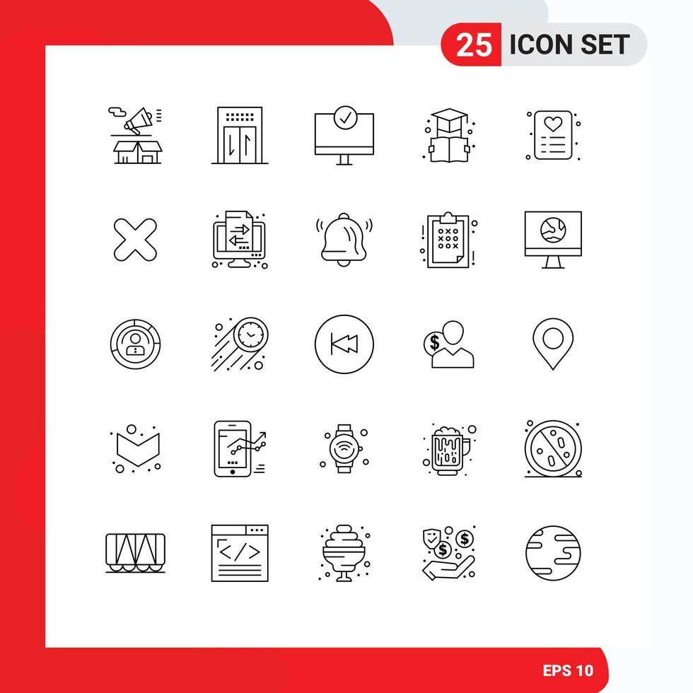 Linienpaket mit 25 universellen Symbolen für Einkaufsbildung Computer Lesezeichen Hardware editierbare Vektordesign-Elemente vektor