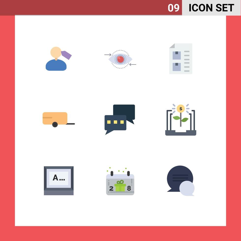modern uppsättning av 9 platt färger pictograph av chattar trailer planen jordbrukare lista redigerbar vektor design element