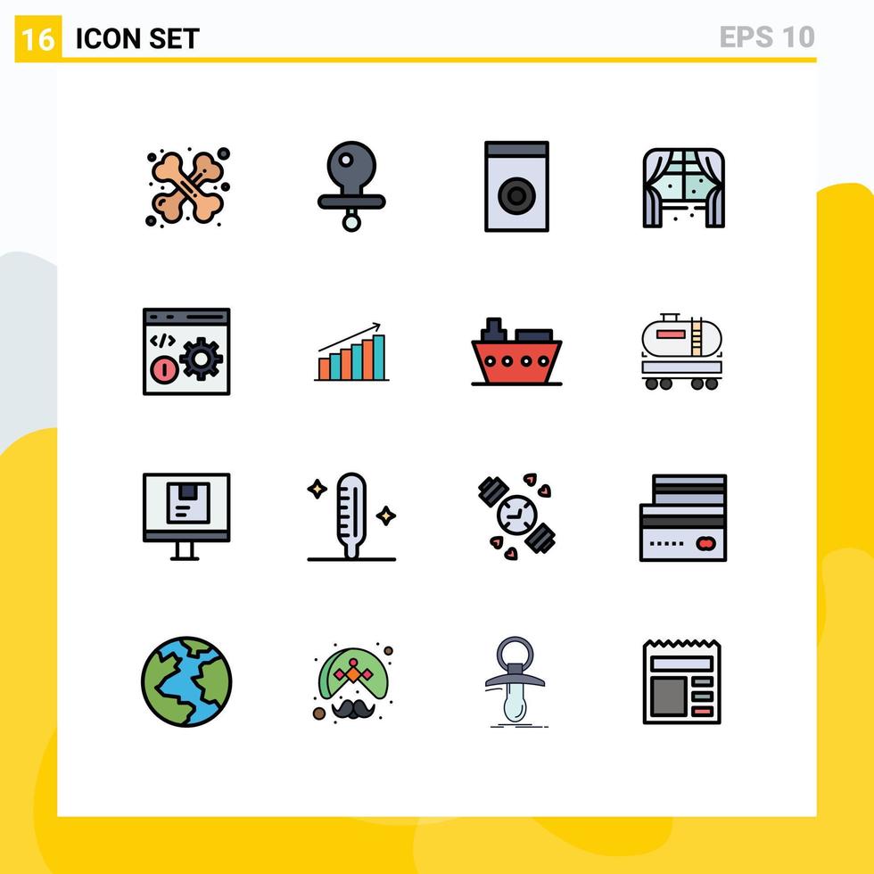 grupp av 16 platt Färg fylld rader tecken och symboler för utveckling kodning hushåll browser levande redigerbar kreativ vektor design element