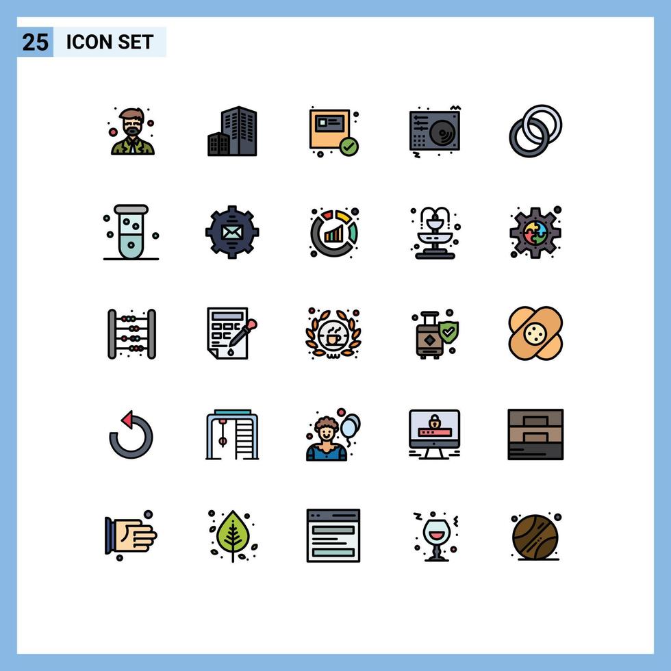 Packung mit 25 modernen, gefüllten flachen Farbzeichen und Symbolen für Web-Printmedien wie Hochzeitslied-E-Commerce-Player-Audio-editierbare Vektordesign-Elemente vektor
