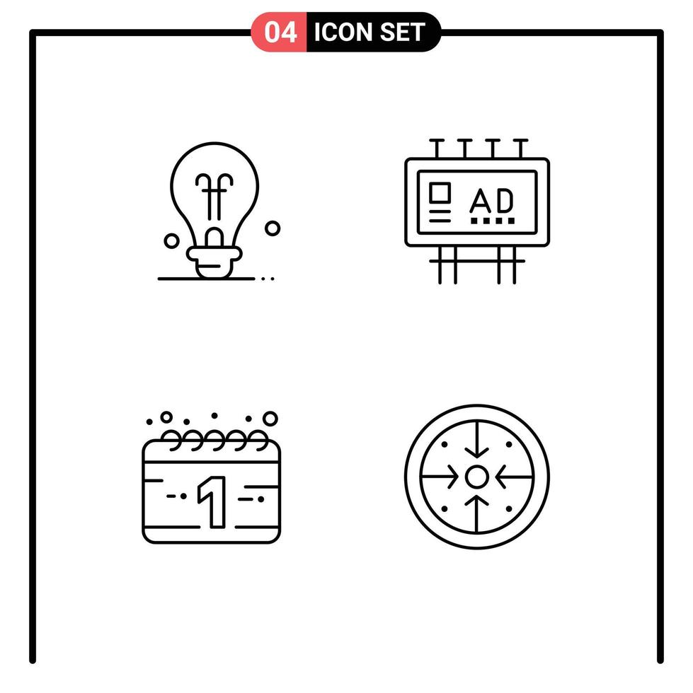 4 tematiska vektor fylld linje platt färger och redigerbar symboler av Glödlampa Semester reklam befordran stadier redigerbar vektor design element