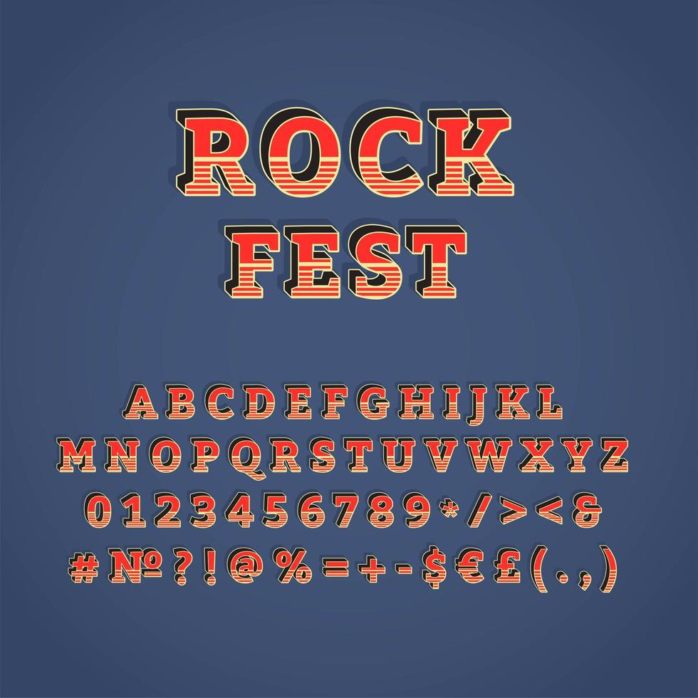 rock fest vintage 3d alfabetuppsättning vektor