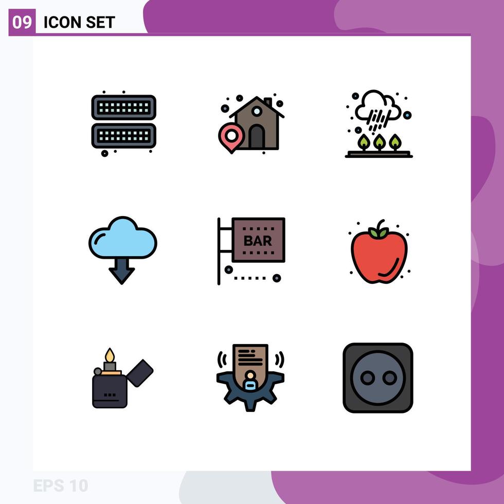 satz von 9 modernen ui-symbolen symbole zeichen für gesetz bar wolke herunterladen pfeil editierbare vektordesignelemente vektor