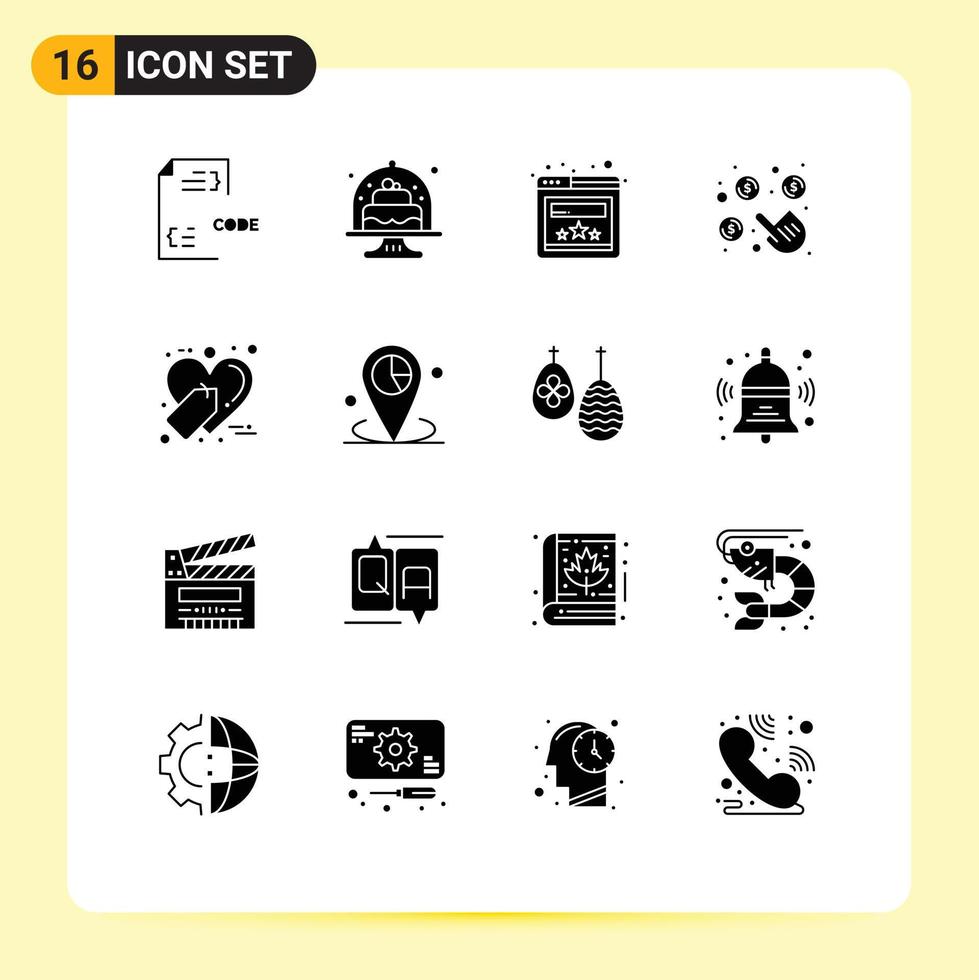 Gruppe von 16 soliden Glyphen Zeichen und Symbolen für E-Commerce pro Kuchen bezahlen Website editierbare Vektordesign-Elemente vektor